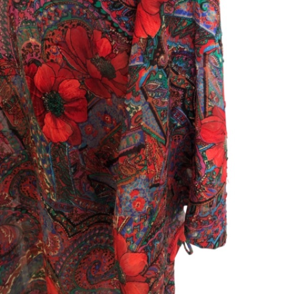 Vintage Red Sheer Floral Print Duster/Robe - Picture 3 of 8